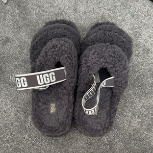 UGG Charcoal Fluffy Sandals